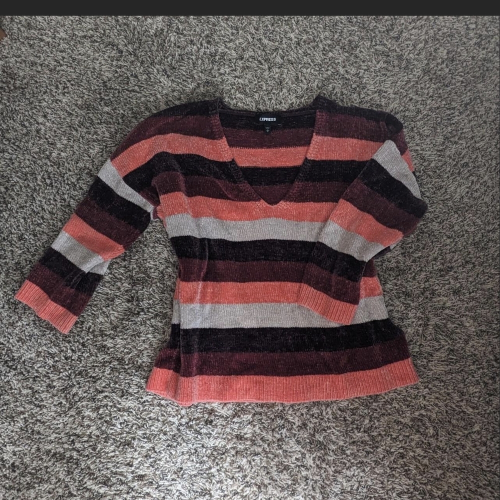 Express Multicolor Striped V-Neck Sweater